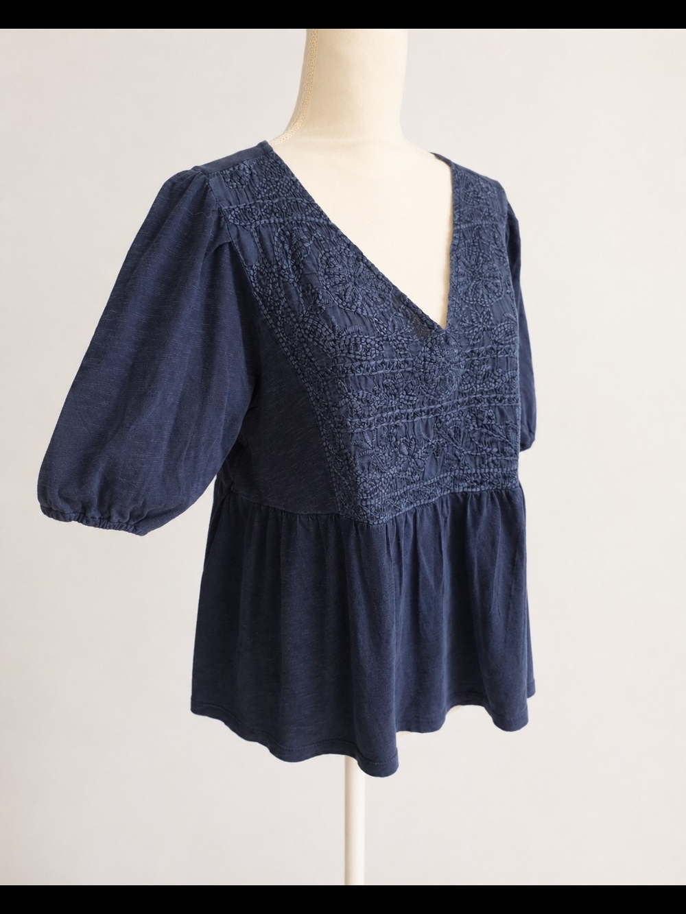 Lucky Brand Navy V-Neck Embroidered Peplum Blouse - Picture 6 of 7